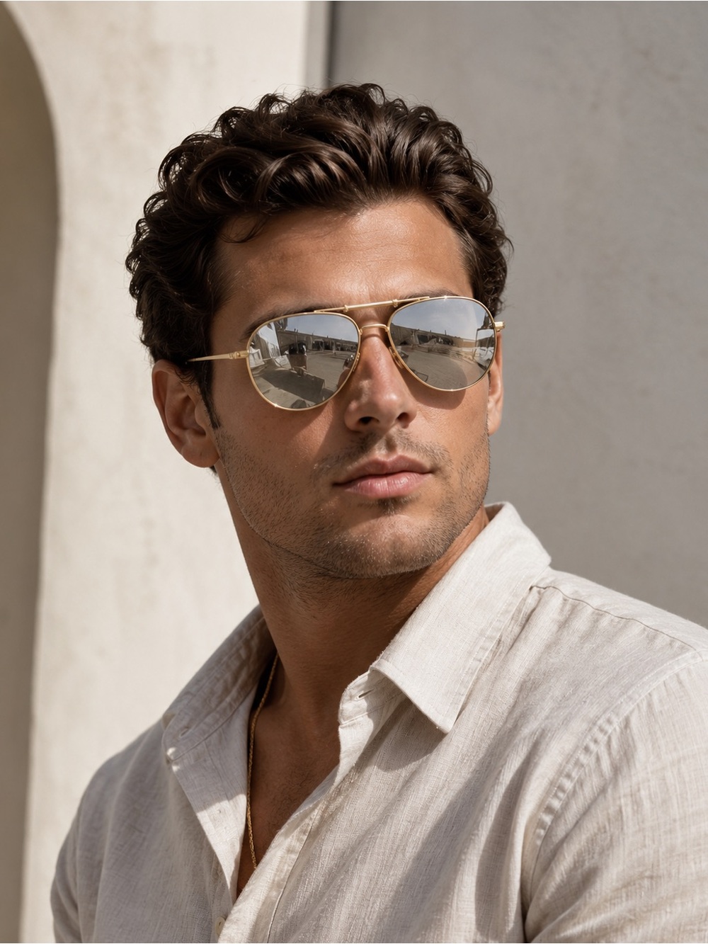 Versace Men's Aviator Sunglasses in Gold with Silver Mirrors